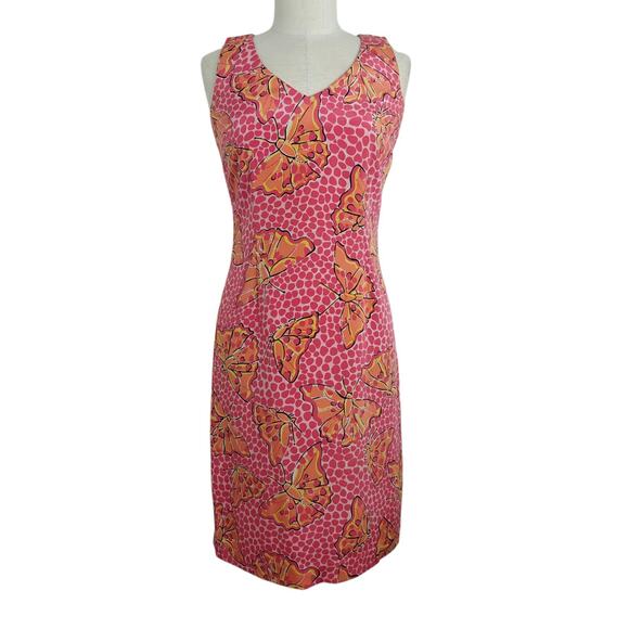 Lilly Pulitzer Cha Cha Butterfly Print Silk Dress Size 4 Pink Stretch Vintage - Picture 2 of 8